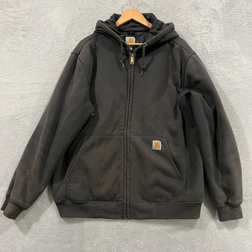 Carhartt Rain Defender Hoodie Men‎ Large Black Quilt Lined Full Zip 100631